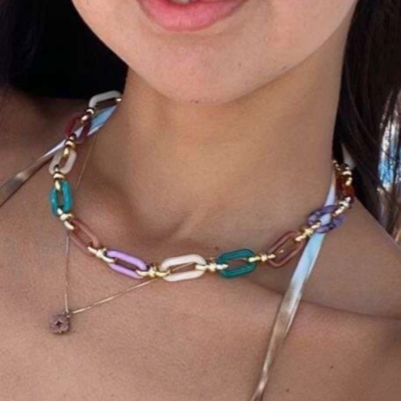 Luxe Multicolor Gold Tone Chain Necklace - Picture 1 of 4